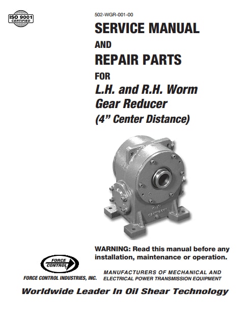 Worm Gear Reducer Service Manual